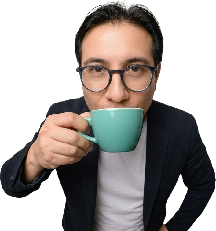 Cisco Ramos, founder of RamX Digital, drinking an espresso
