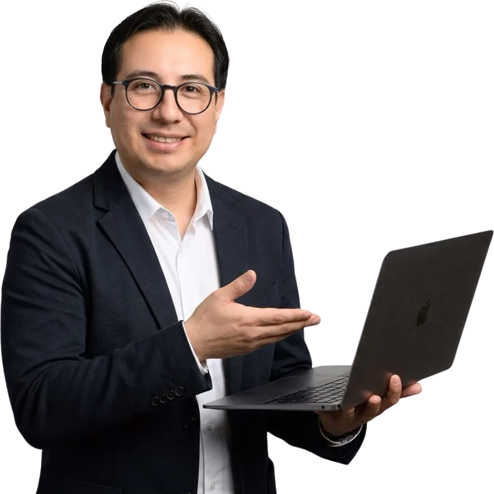 Cisco Ramos, founder of RamX Digital, presenting a monthly report on a laptop